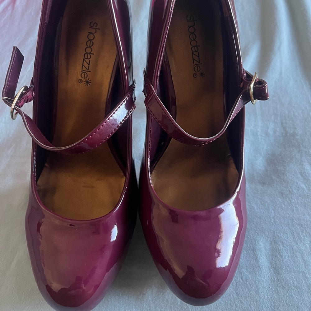 ShoeDazzle Burgundy Patent Mary Jane Heels